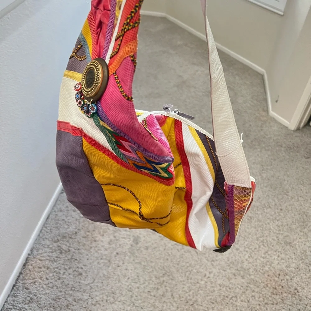 Colorful Patchwork Extra Large Shoulder Sling‎ Leather Bag Artistry boho unisex